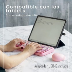 Perixx Spain. Kit teclado + ratón inalámbricos rosa. PERIDUO-713 ES